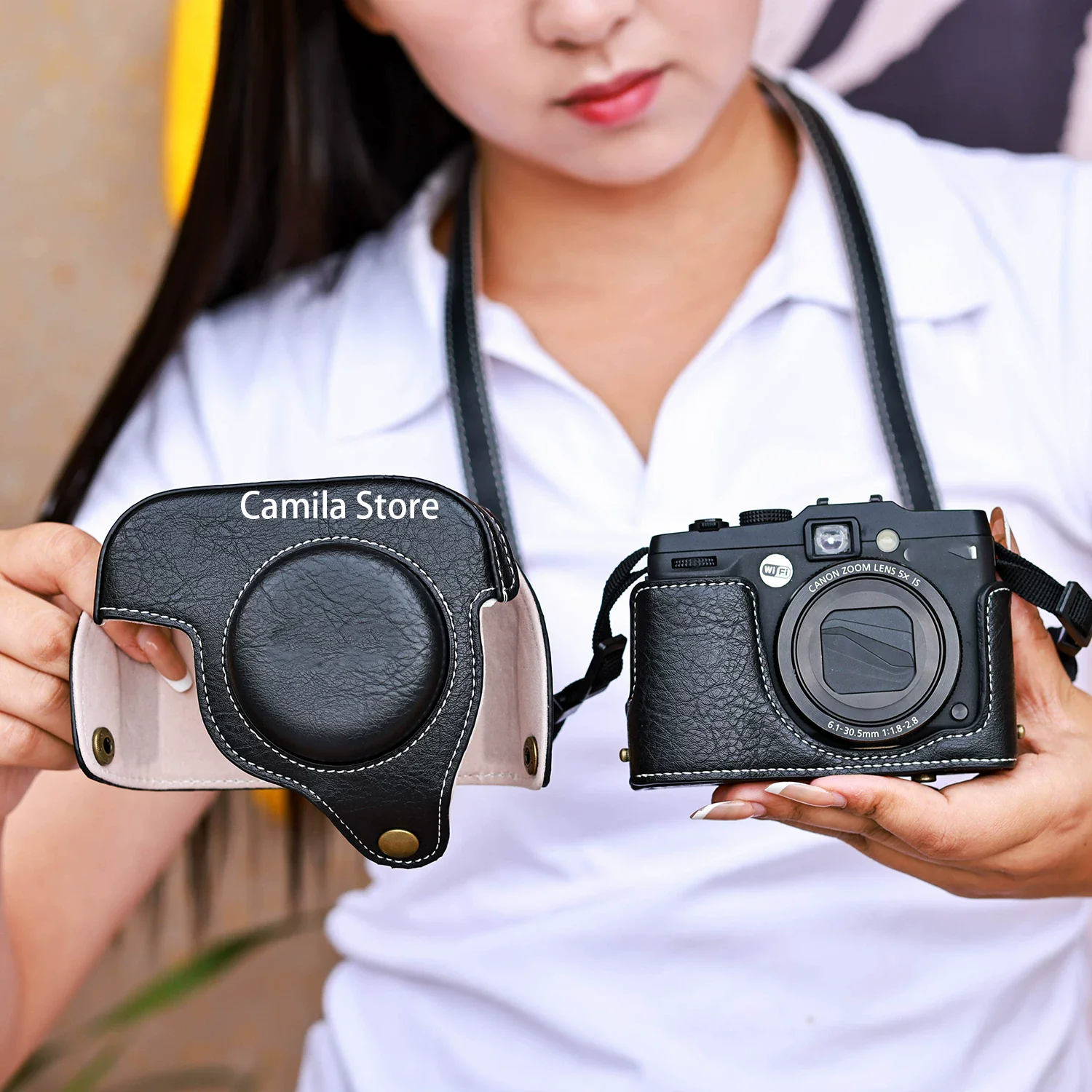 new luxury handwork Camera PU leather Bag Body BOX Case For canon G15 G16 Protective sleeve shell base with straps