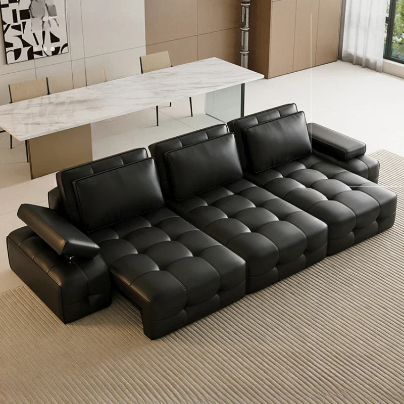 وظيفة كهربائية إيطالية أريكة سرير الطبقة الأولى جلد البقر شقة صغيرة أريكة سرير قابل للسحب مستقيم Divano Letto أثاث المنزل #6