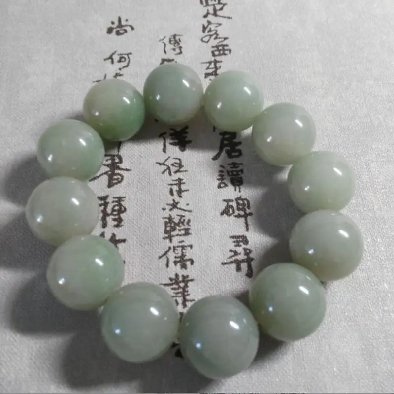 Natural  Inner Mongolia She Taicui jade round bead bracelet white background green   blue and white