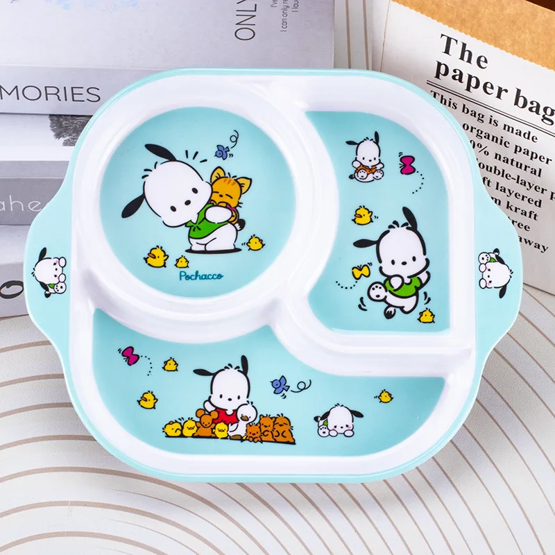 Cinnamoroll Pochacco 멜라민 칼 붙이 어린이 접시 귀여운 소녀 드롭 방지 3 그리드 접시 만화 애니메이션 주방 식기