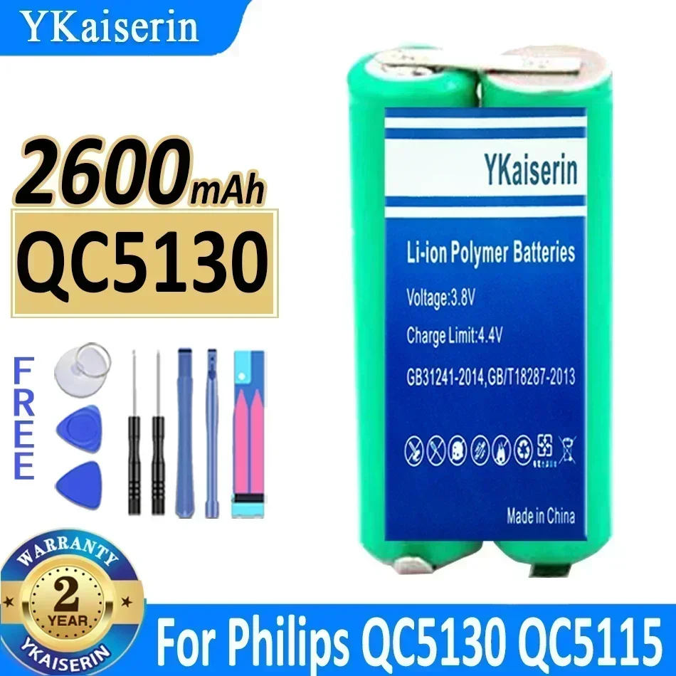 YKaiserin 2600mAh Battery for Philips BG3015, for Philips QC5130 QC5115 QC5120 QC6130 Hair Clipper 42mm X 20mm Batteries + NO