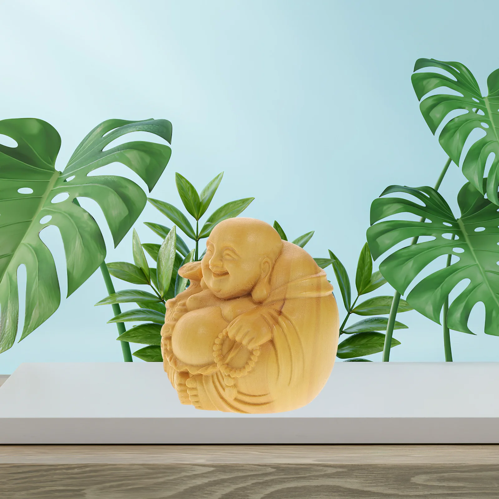 

Carved Maitreya Buddha Decor Vintage Wooden Adornment Desktop Small Ornament Wood Craft Wood Maitreya