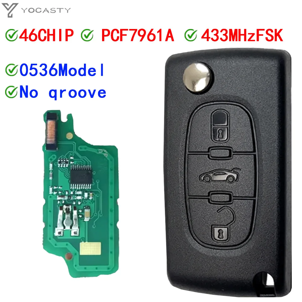 Image of YCOASTY 0536 Modell Für Peugeot 207 307 308 Partner 2010 2011 2012 2013 2015 2016 433MHz FSK ID46 VA2 flip Remote Auto Schlüssel Fob