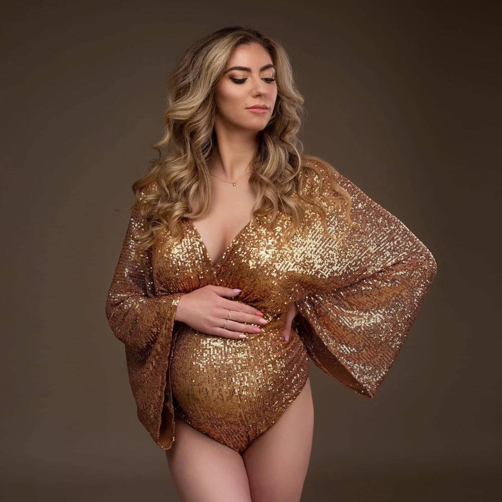 Sesja zdjęciowa ciążowa body fotografia ciążowa rekwizyty sukienka seksowne błyszczące ciało prywatny kombinezon kobieta w ciąży kostiumy zdjęcia