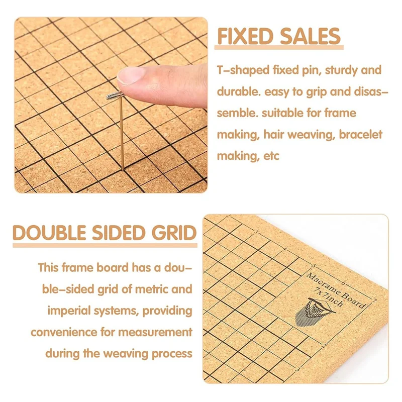 ABWP-7X7 Inch Macrame Panel And Metal Adjustable Bracket,Double Sided Mesh Macrame Project Panel For Braided Cord
