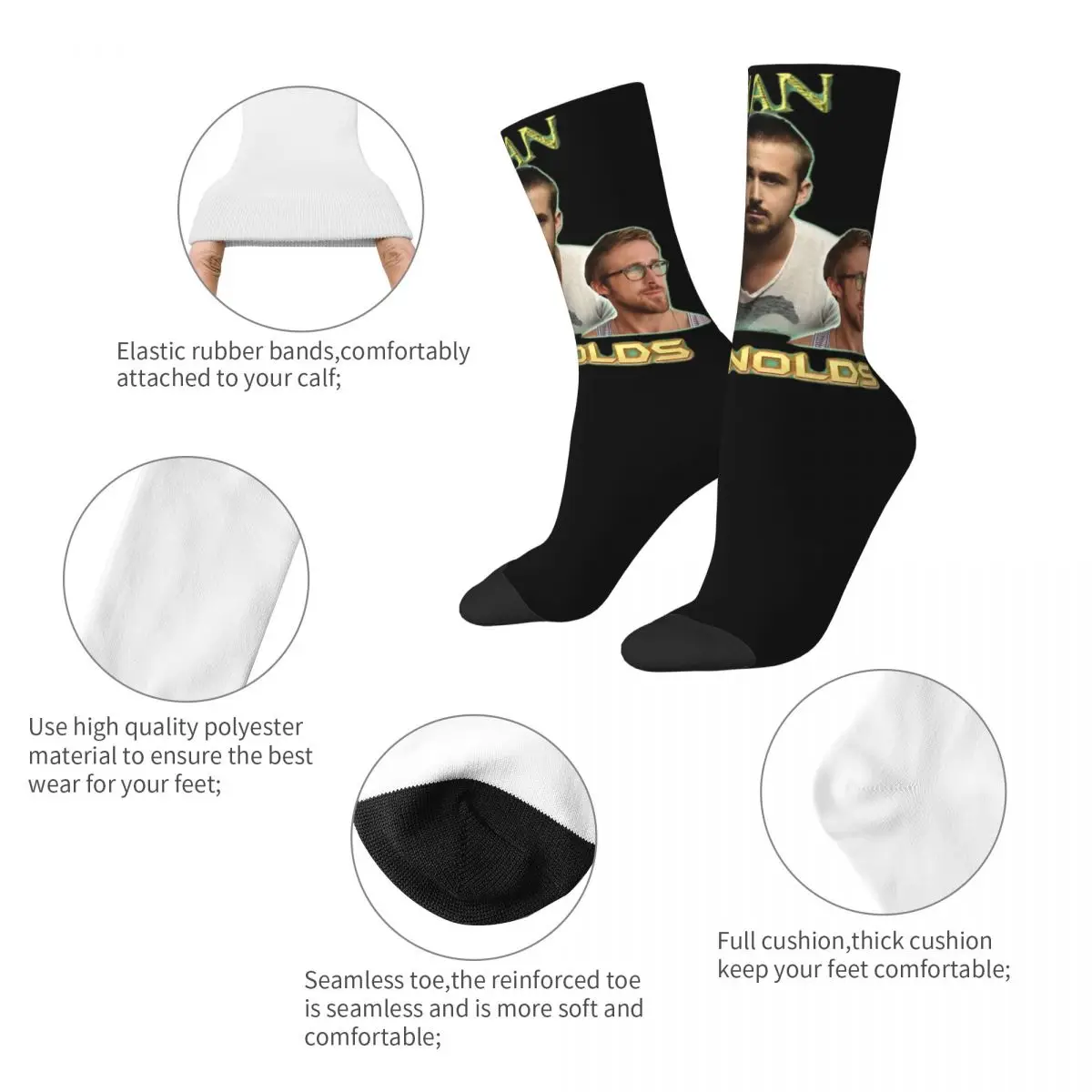 Unisex Ryan Gosling Socks Comfortable Casual Funny Prints Socks Novelty Merch Middle Tube Socks Small Gifts