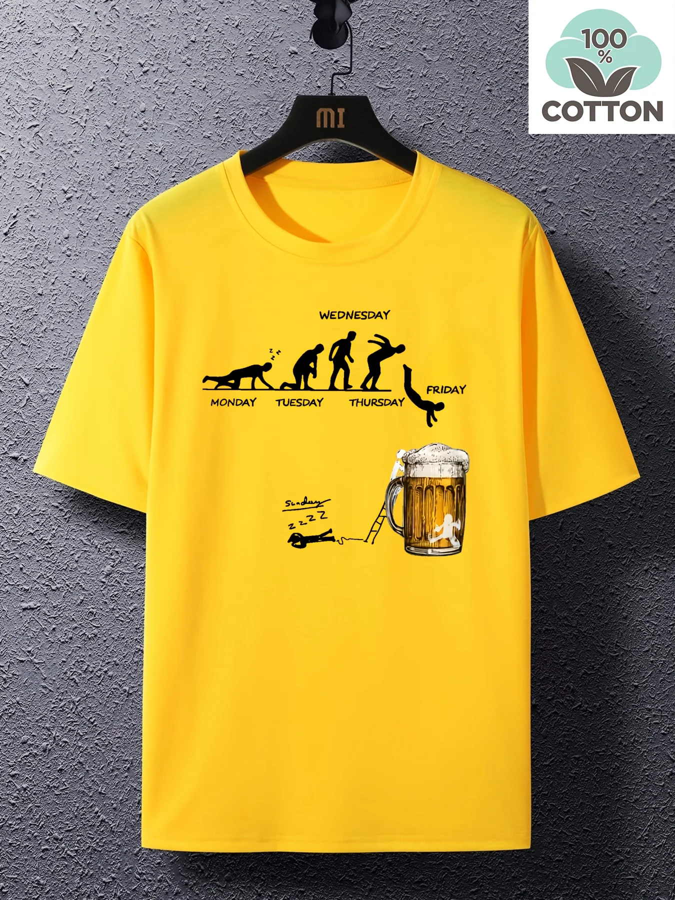 Men's Summer 100 Cotton Fashionable Casual Loose Large Fun Beer Pattern Printed Sports Round Neck Short Sleeve T-shirt Top image 5