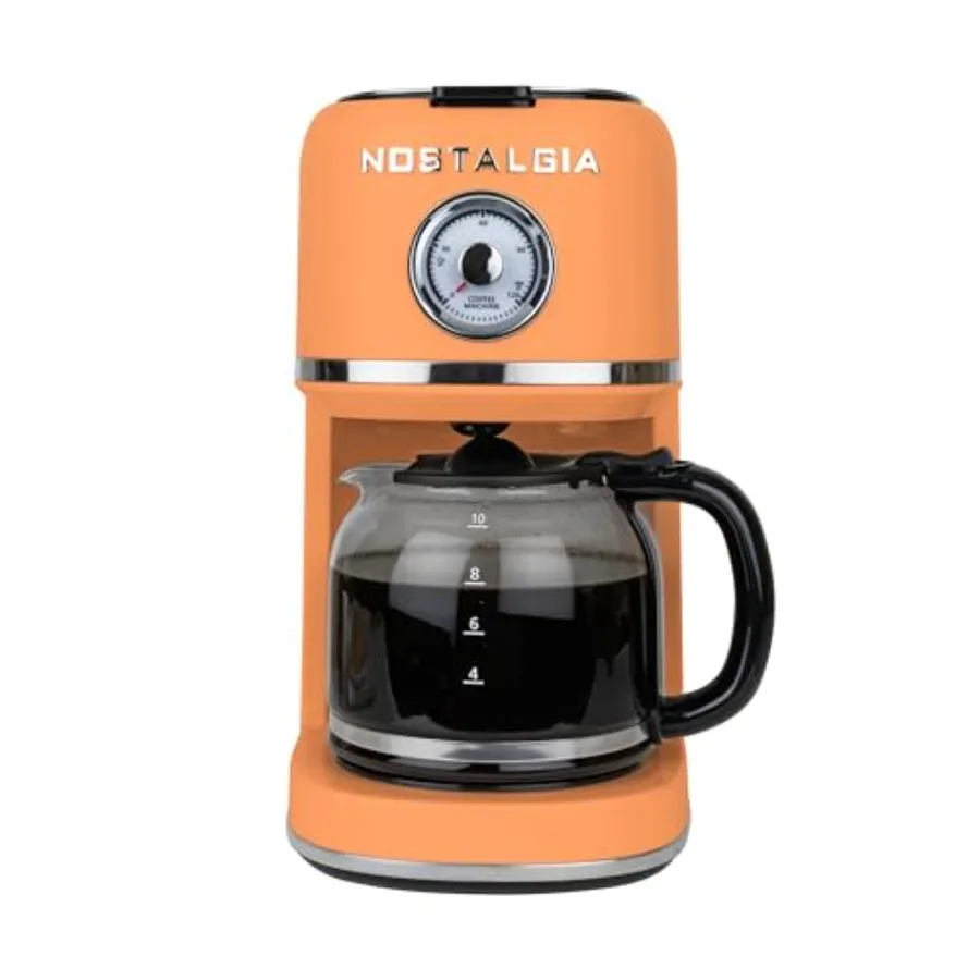 

Classic Retro 10 Cup Coffee Maker - One-Touch Drip Brew Reusable Filter - Anti-Drip Auto Shutoff and Time Display - Dishwasher