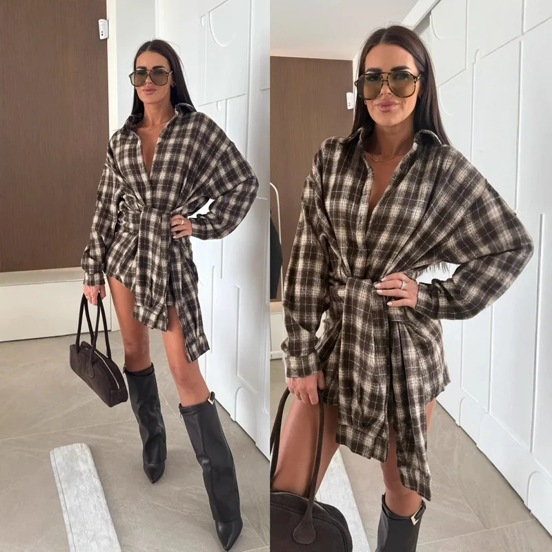 Herfst Winter Nieuwe Single Breasted Dames Tops Vintage Revers Lange Mouw Raster Bedrukte Shirts Vrijetijdsbesteding Dame Losse Pendelblouse