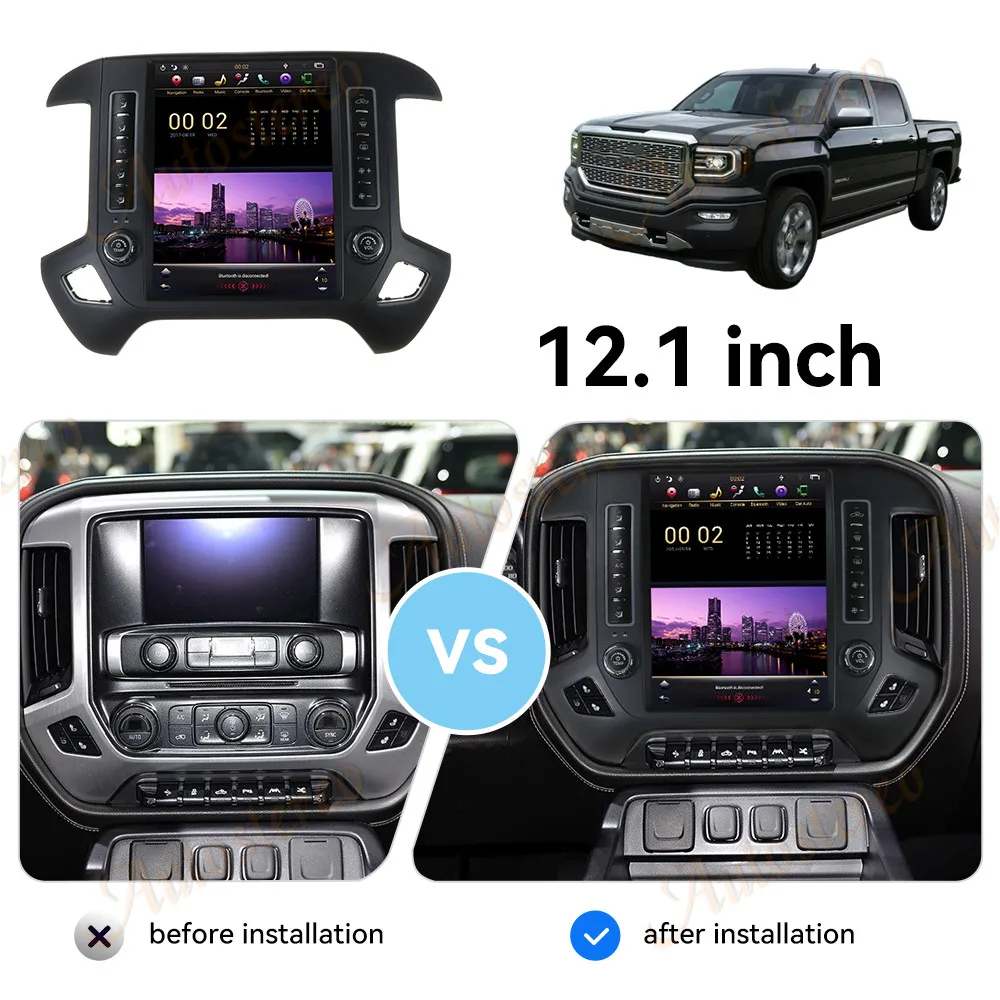 12.1 inch Vertical Screen Android Player Head Unit For Chevrolet Silverado GMC Sierra 2015 2016 2017 2018 GPS Navi Radio