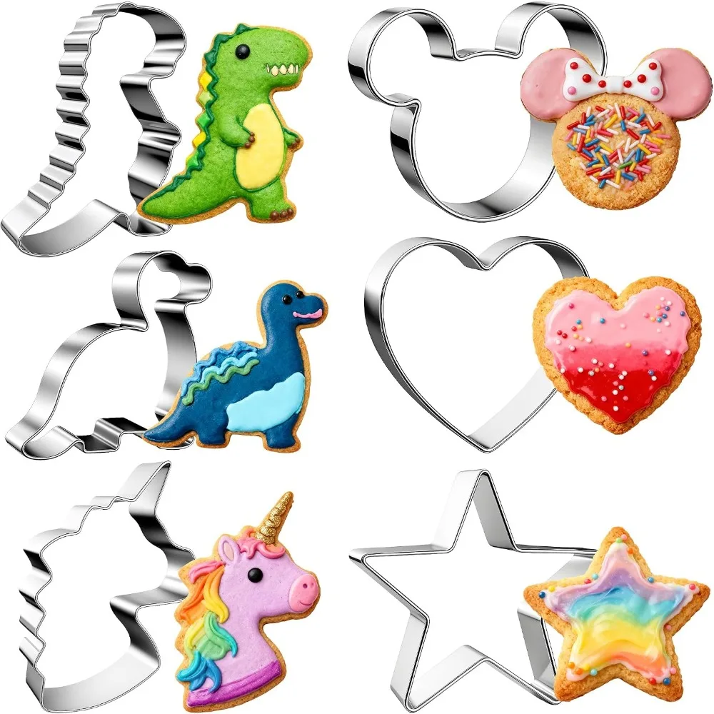 Stainless Steel Cookie Cutters Set Mickey Unicorn Dinosaur Heart Star Shape Metal Biscuit Mold for Baking Christmas Valentine Holiday Party Decorations — купить у AliExpress WW