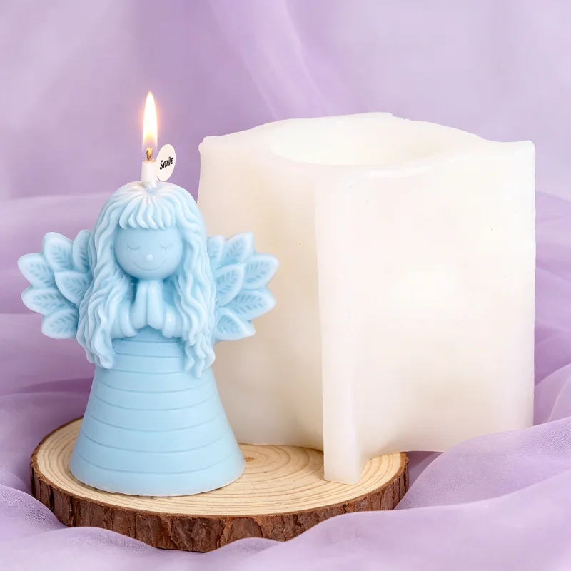 Angel Hugging Teddy Bear Silicone Candle Mold Cherub Bear Flower Heart  DIY Aroma Resin Soap Plaster Mould Baby Shower Home Dec - view 4