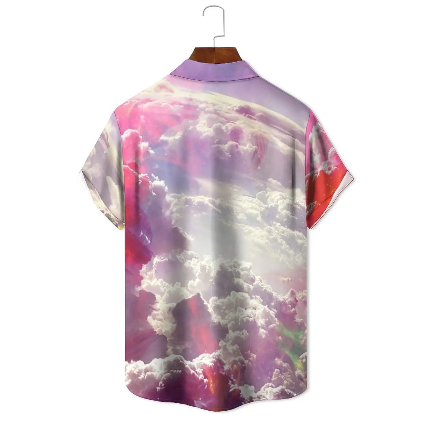 Loose Casual Men/Women Fashion Large Size Summer Cloud Multi-Color Rendering Print Daily Can Wear Lapel Short-Sleeved Shirt