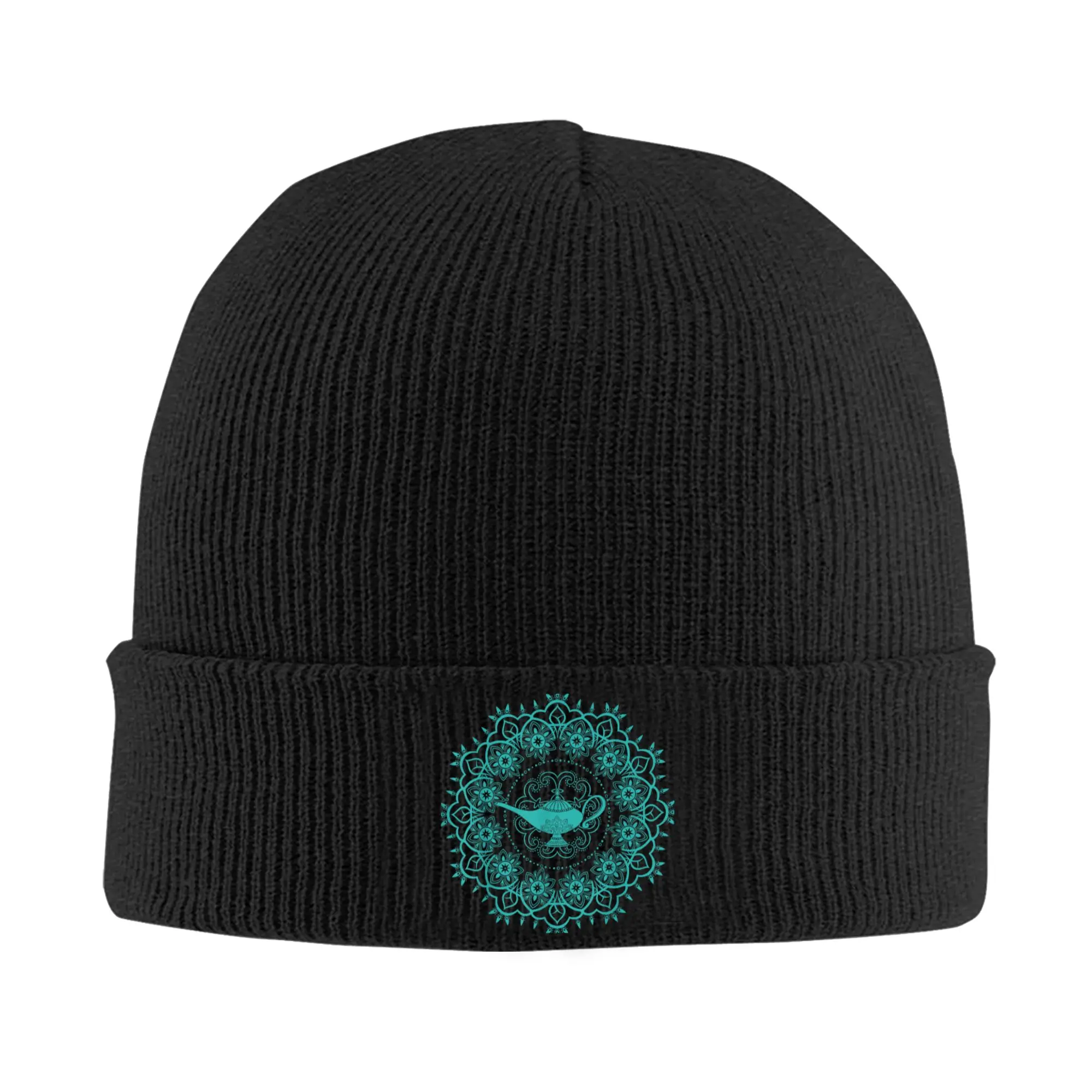 Adult Aladdin Genie's Lamp Teal Mandala Beanie Hats  Funny Knitting Hat Winter Kpop Caps Design Thermal Elastic Bonnet Hats