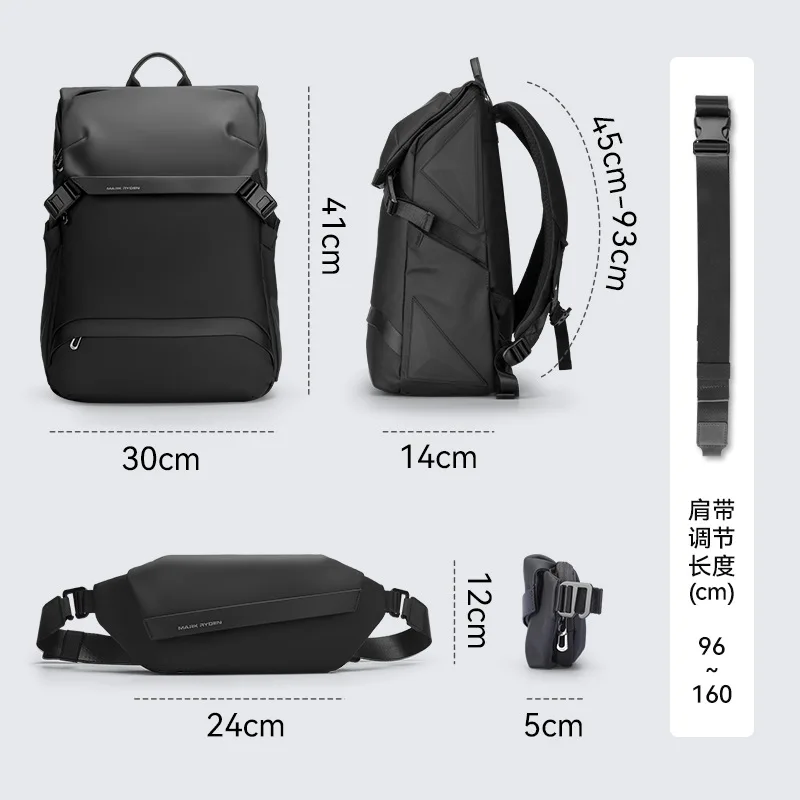 Mochila masculina de viagem de negócios, bolsa destacável para computador de grande capacidade, 15,6