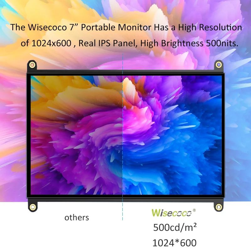 Wisecoco 7 inch IPS 1024X600 Touchscreen Monitor HDMI 500nit brightness Display for Raspberry Pi 5 4 BB Black Banana Pi Windows