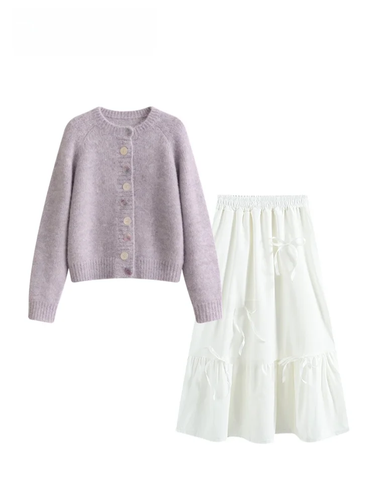 

Теплый вязаный комплект для женщин больших размеров: осенне-зимний комплект Cara CLUB с юбкой А-силуэта и свободным кроем, длинный рукав