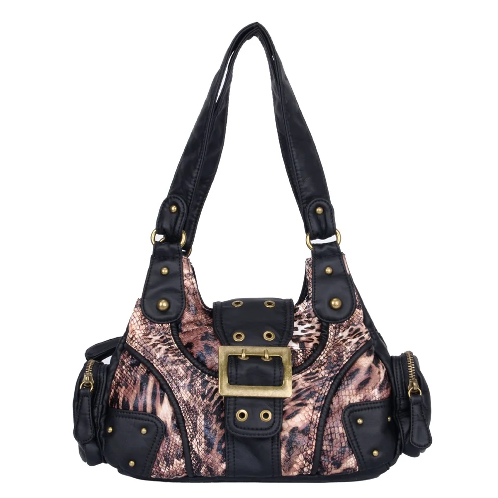 Y2K Vintage PU Leather Hobo Bag Venn AngelFashion Shoulder Bag with Buckle Rivet Details Wasteland Punk Underarm Handbag