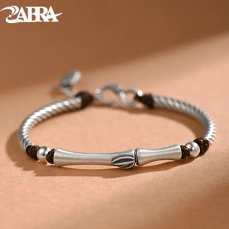 ZABRA S999 Sterling Silver Bamboo Bracelet for Men and Women Couples Blockbuster Braided Rope High Hand-woven