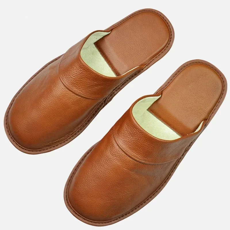 Genuine Cow Leather Slippers Homes In Indoor Slipper Spring Autumn Summer Men Women Elderly Non-slip Casual Single Slides Shoes