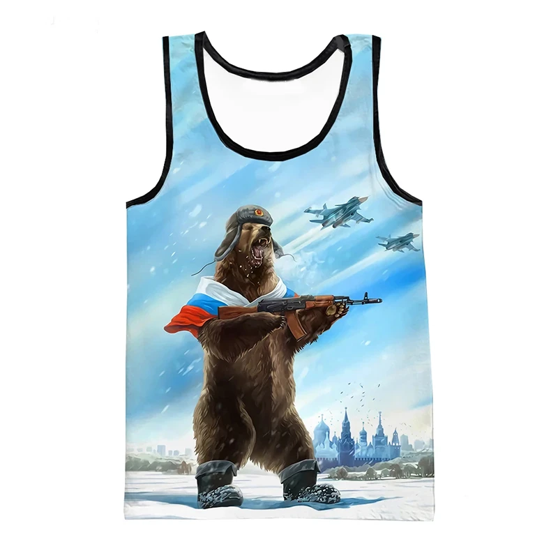 2024 New Russia Flag 3D Print Tank Top For Men Summer Vest Casual Russian Natinnal Emblem Sleeveless Shirts Male Oversized Tops