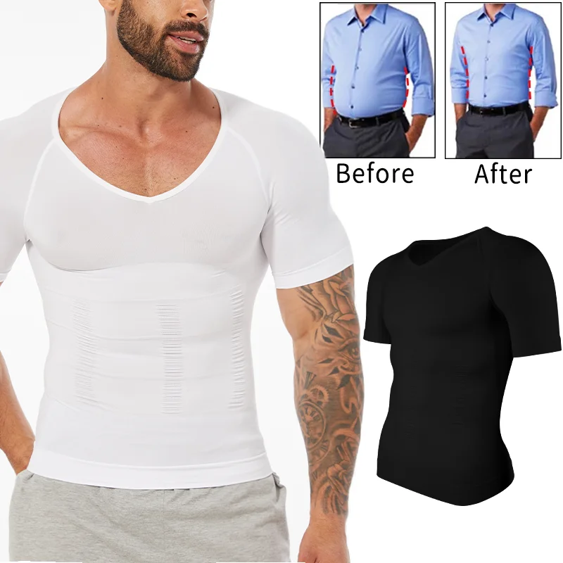 Men's Body Shaper Slimming Shirt Tummy Control Vest Compression Base Layer Slim Muscle Short Sleeve Shapewear