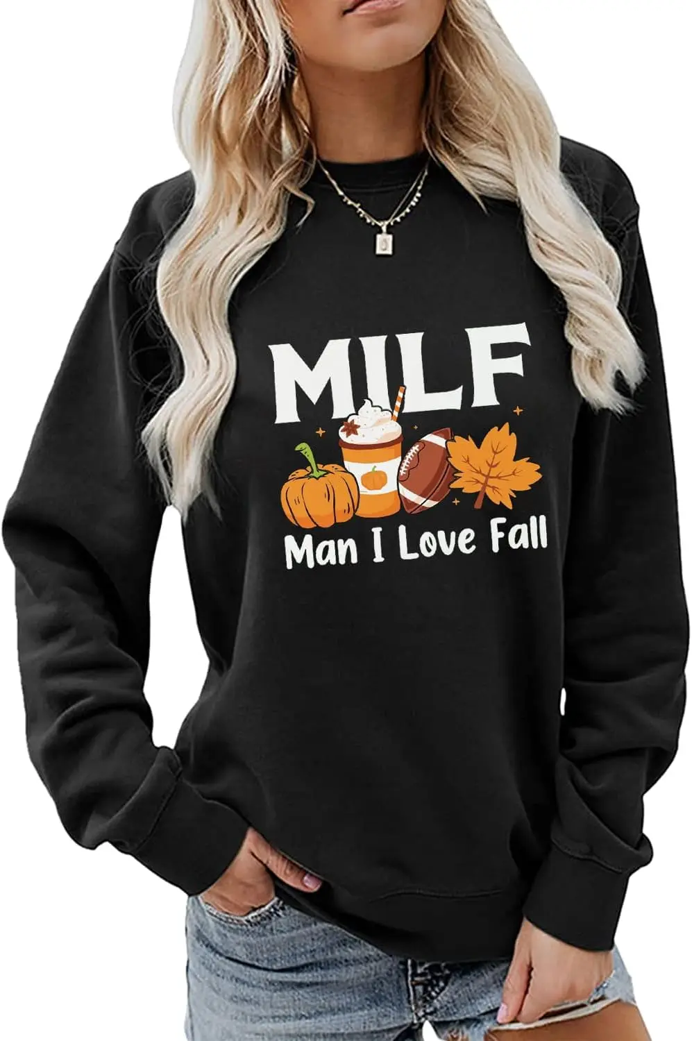 Man I Love Fall Sweatshirt, Fall Season Milf Shirt Pumpkin Spice Latte Football Sweater Women Crewneck Pullover Tops