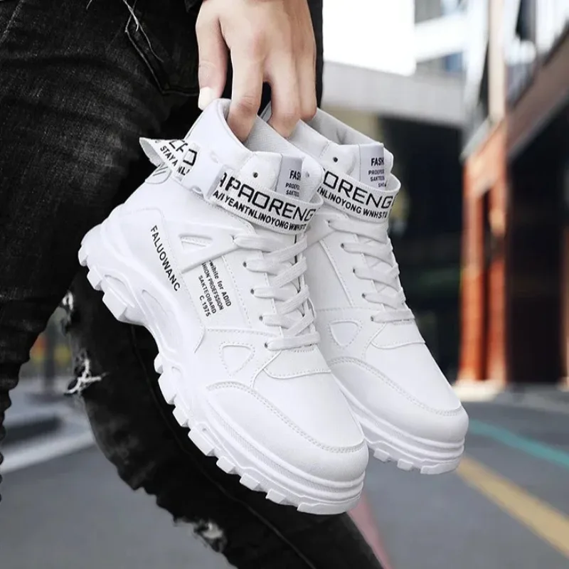 Men's Boots Fashion High-top Casual Sneakers 2026 Autumn Motorcycle Boots Lace Up Platform Shoes for Men Plush Warm Winter Boot