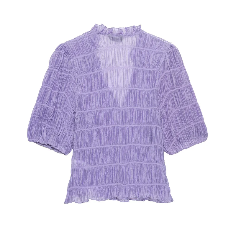 Women's Top 2026 New Summer Short-sleeve Crew Neck V-neck Honeycomb Pleated Shirt Top Vacation Style Chic Personality Ladies Top