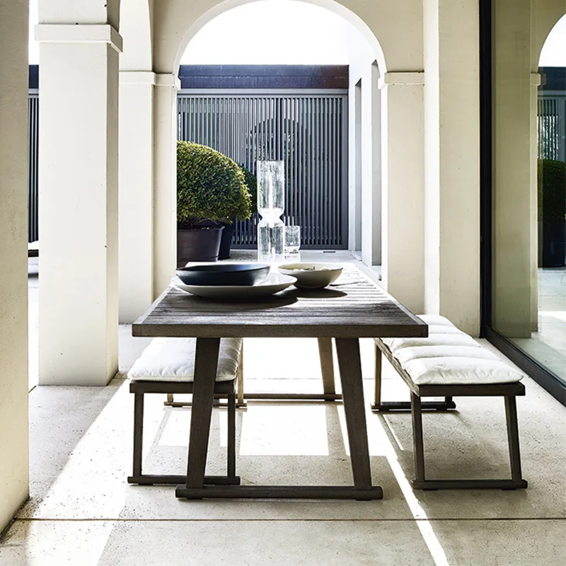 ！@Outdoor Courtyard Tables Chairs Solid Wood Modern Pastoral Design China Waterproof Anti-corrosion Combination Leisure