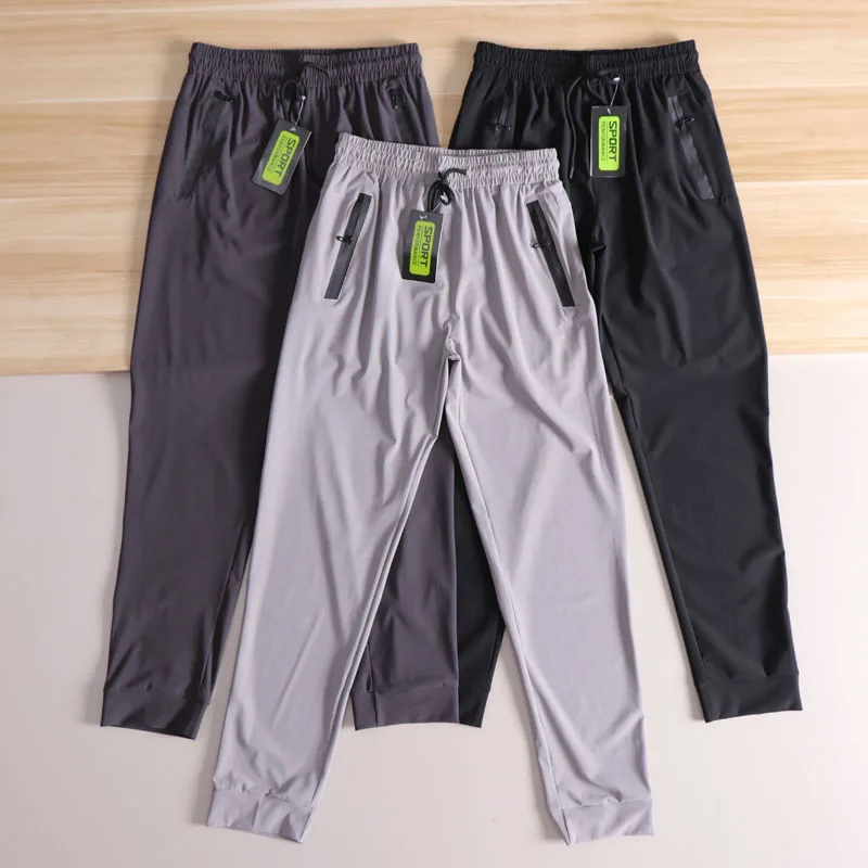 

Summer New High-End Ice Silk Texture Men's Outdoor Sports Qui Dry Ice Silk Cuffed Casual Pants Long Trendy Faion Streetwear