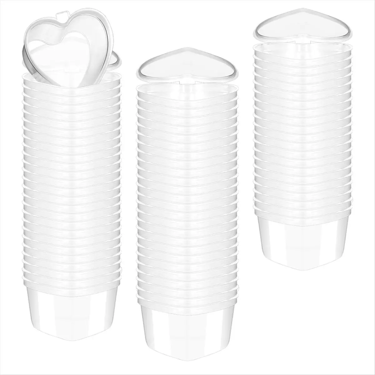 2025+ 100 Pcs 2.4 Oz Valentine'S Day Heart Shaped Containers Plastic Box with Lids Reusable Small Portion Cups