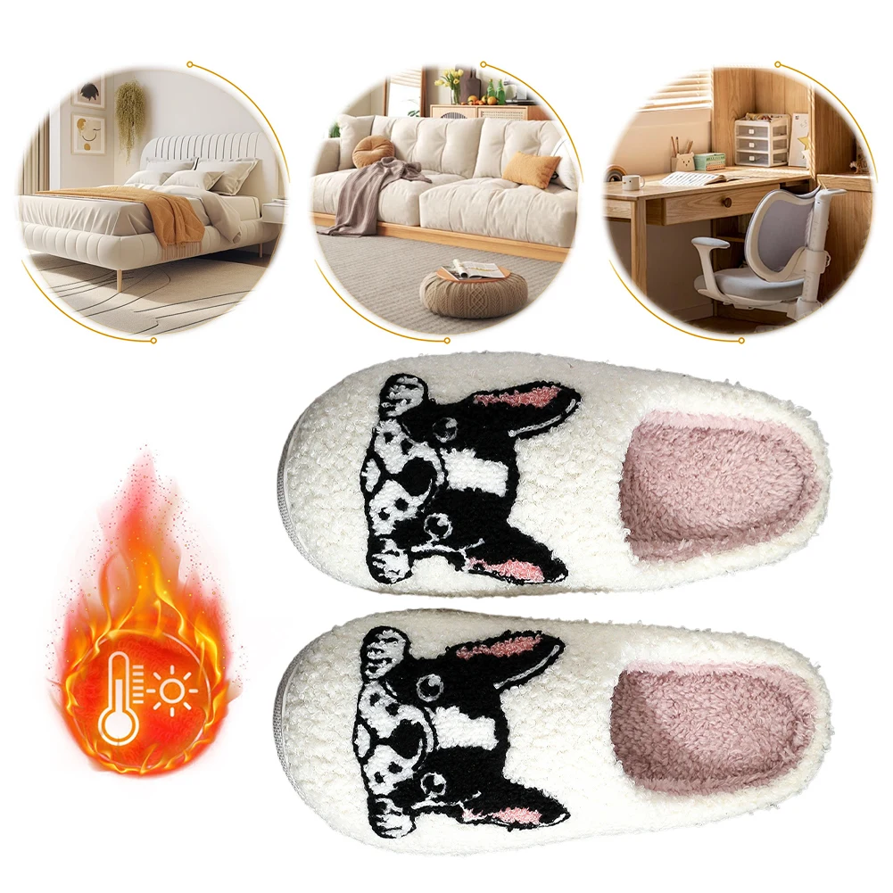 

Plush Bulldog Slippers Cute House Slippers Non-Slip Fluffy Dog Slippers Comfortable Warm Couple Slippers for Bedroom Indoor