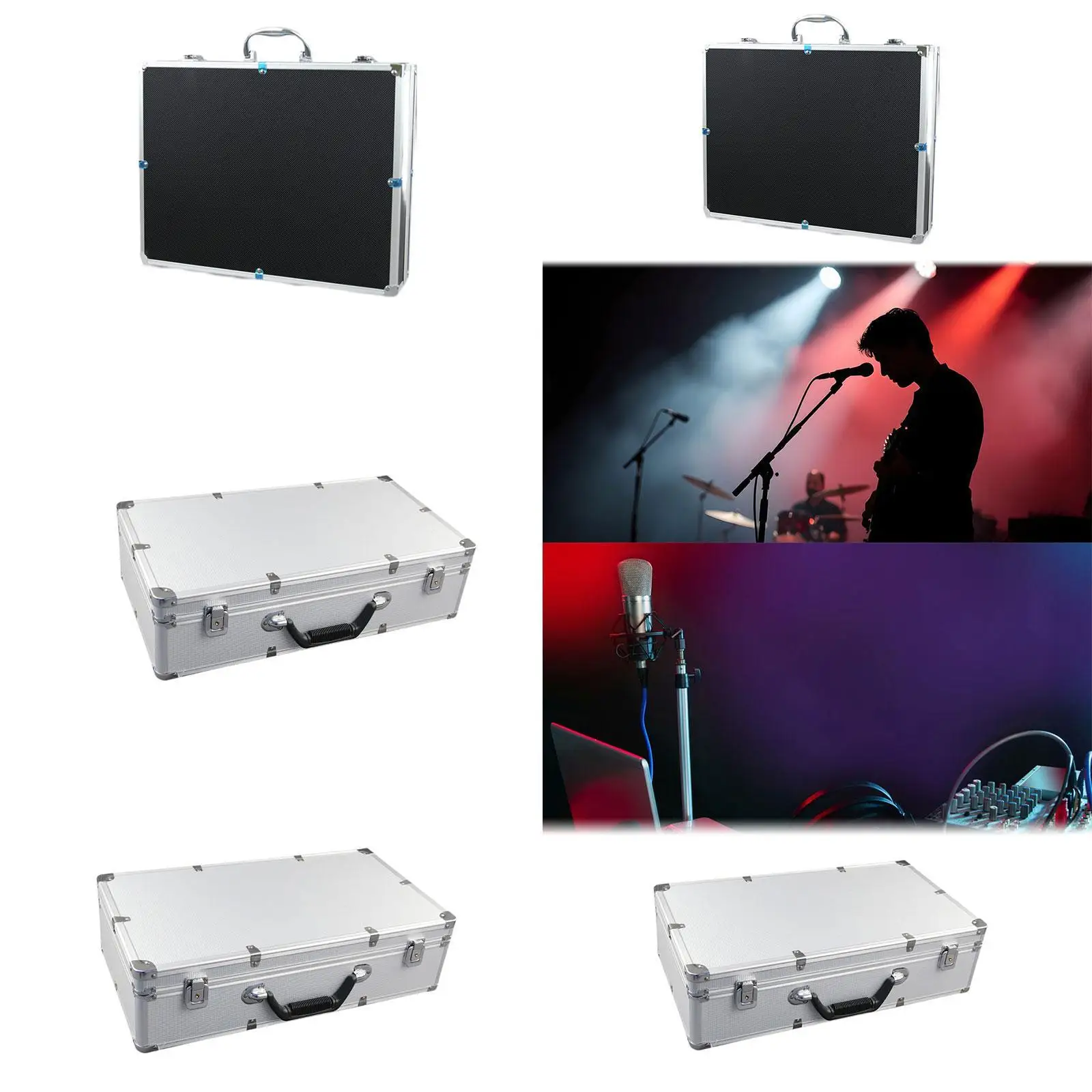 Mikrofongehäuse, Schnallenverschluss, kompakt, sturzsicher, Aluminiumlegierung, vierkanalige Mikrofonaufbewahrung für KTV, Reisen, Outdoor-Aktivitäten, Unternehmen