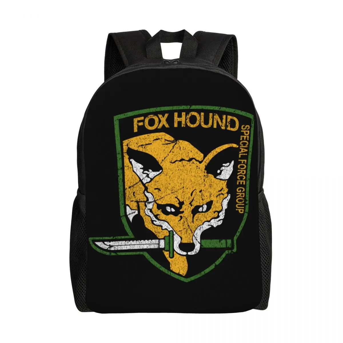 Mochilas Fox Hound Monocromáticas para homens e mulheres, Metal Gear personalizado, Bolsa básica para escola universitária, Sacos de videogame