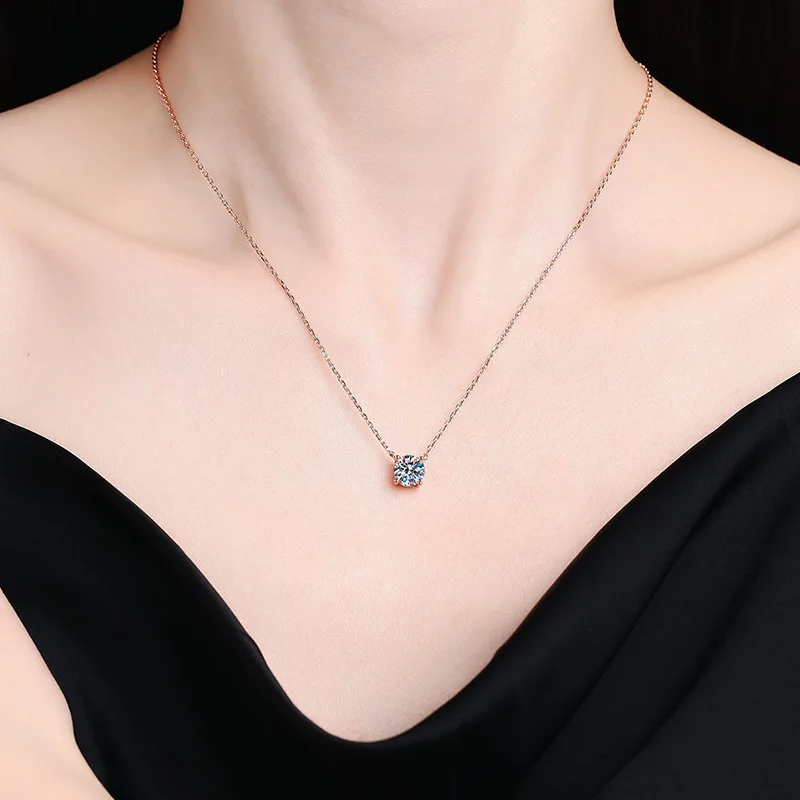 1-5CT Rose Gold Color Moissanite Pendant Necklace for Women D Color Sparkling Classic Lab Diamond  925 Sterling Silver Jewelry