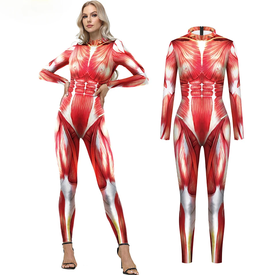 

Halloween Cosplay Costumes For Men Women 3D Japanese Anime Attack on Titan Muscle Pattern Print Zentai Bodysuit Clothing Outfit
