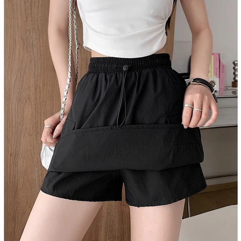 Summer Female Ins Leisure Gray Cargo Skirts Pants Women Quick Drying Short Dress Girls Solid Drawstring High Waist Skirts