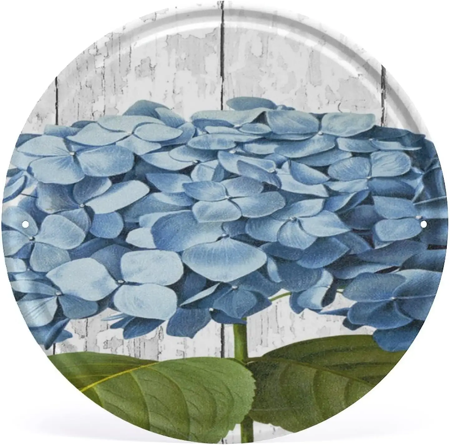 Habilboi Round Metal Tin Sign Rustic Wall Decor Wall Plaque Hydrangea Floral Metal Sign Hydrangea Flower Hydrangea Navy Blue Art