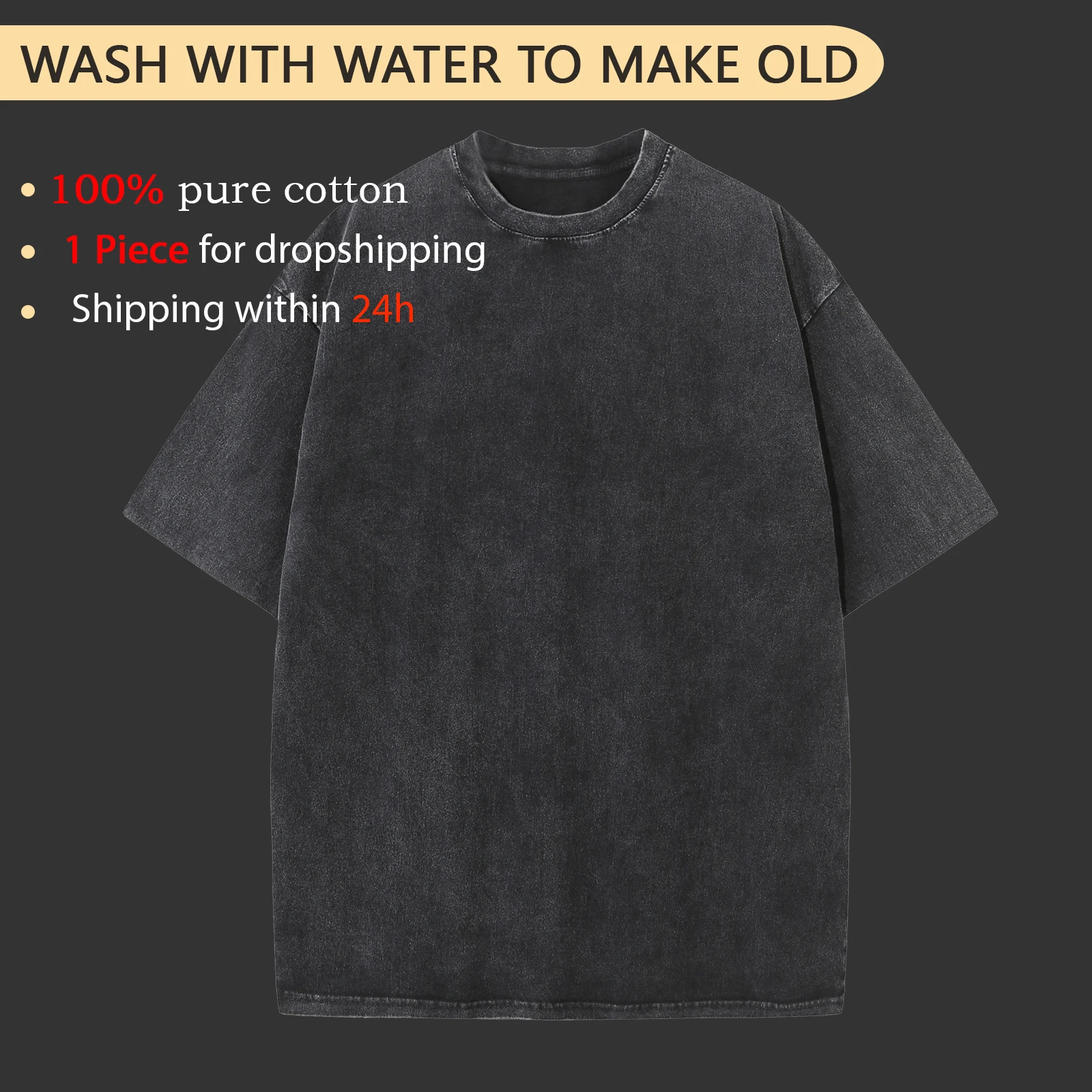 미국 사이즈의 AF 빈티지 워싱 워터 티셔츠, 블랙 남성용 오버사이즈 반소매 코튼 숄더 티셔츠