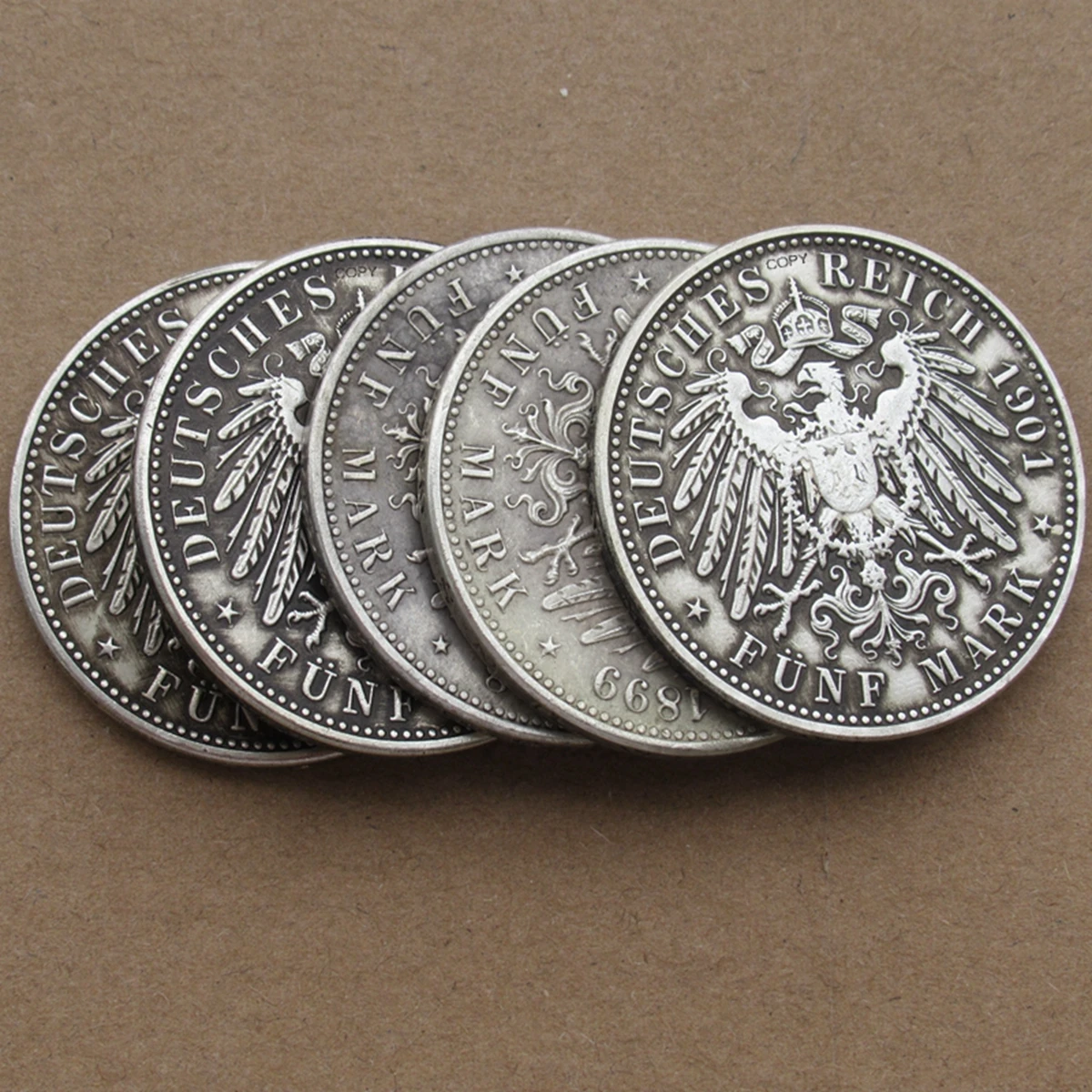 استنساخ ألمانيا 5 مارك جي مينت 1891-1901 عملة تذكارية مزخرفة مطلية بالفضة
