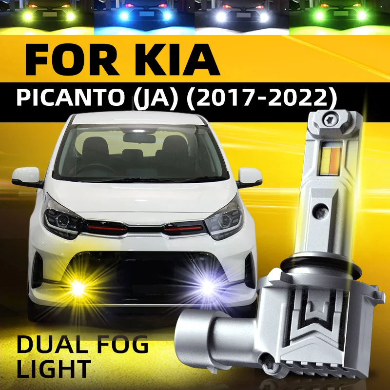 2x Car LED Front Fog Light Bulbs Dual Color Switchback Canbus Error Free For KIA PICANTO JA 2017 2018 2019 2020 2021 2022