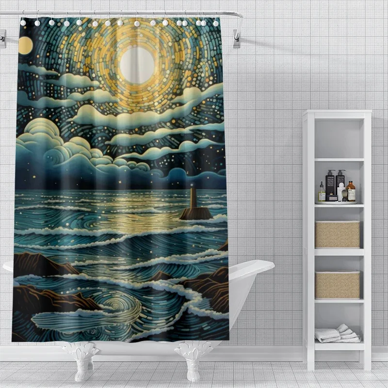 Mandala geometric moon sun shower curtain bathroom waterproof polyester creative room curtainModern Nordic style Shower Curtain