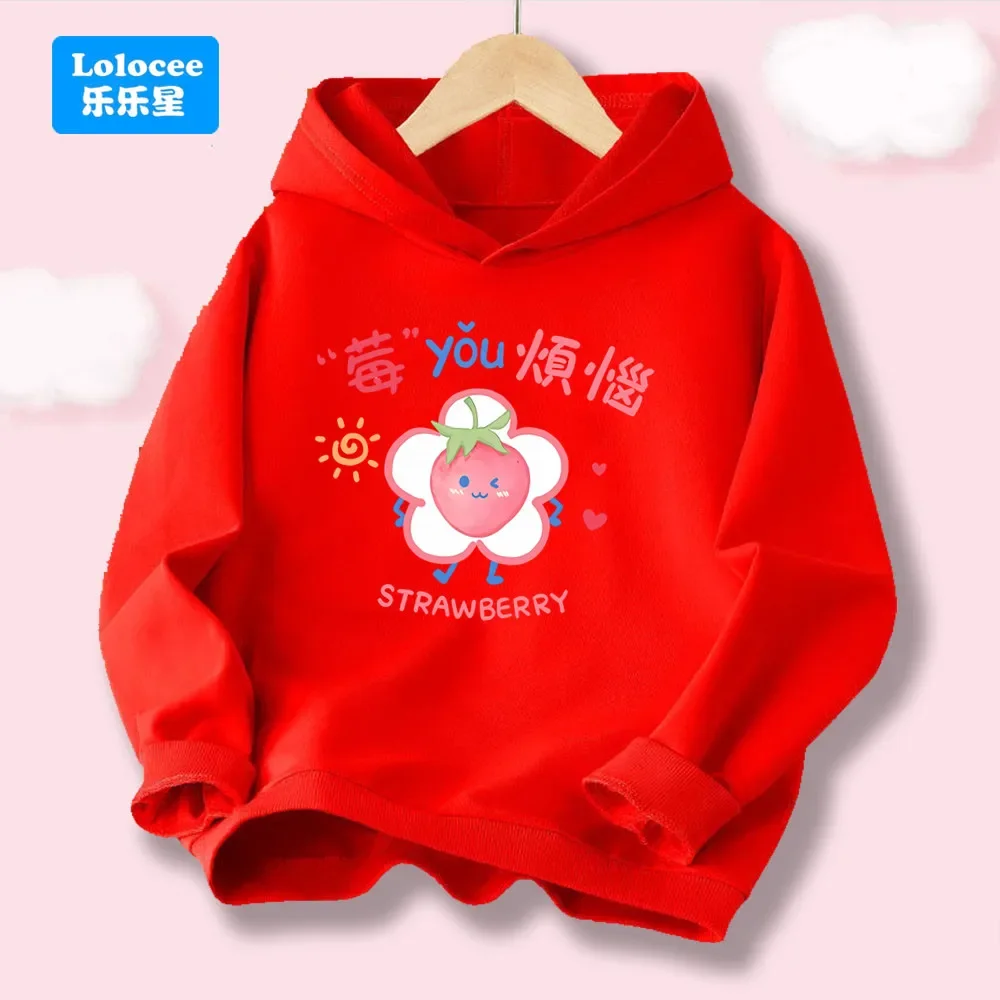2025 봄 가을 신상 여아 패션 후드티 귀여운 딸기 그래픽 후디 스웨트셔츠 데일리 스포츠 풀오버 MYFN1