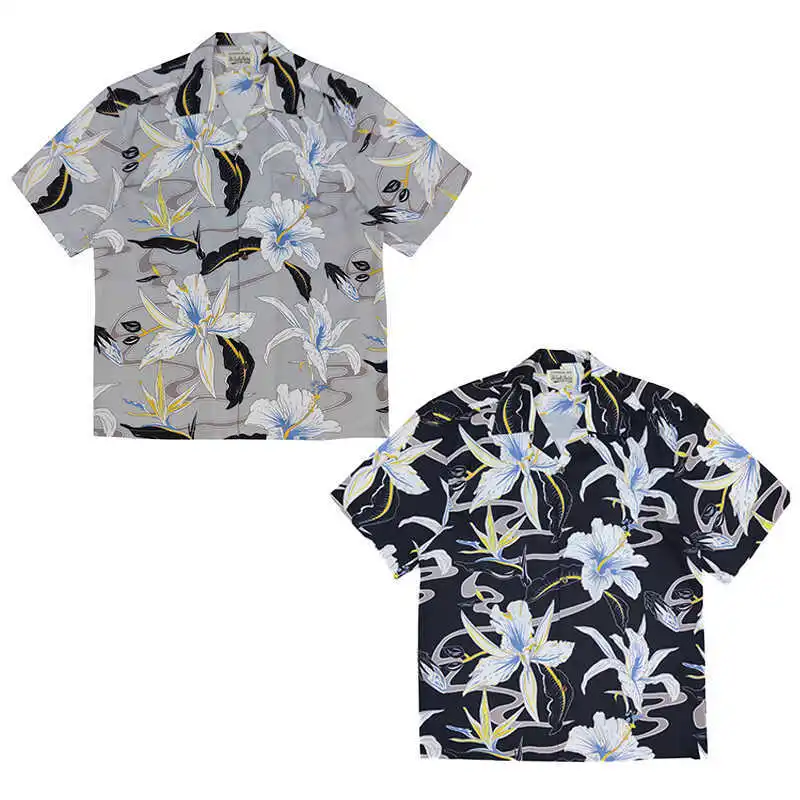 Wacko Maria Summer Printed Floral Shirt - Street-Look Loose Hawaiian Vacation Style Short-Sleeved T-Shirt
