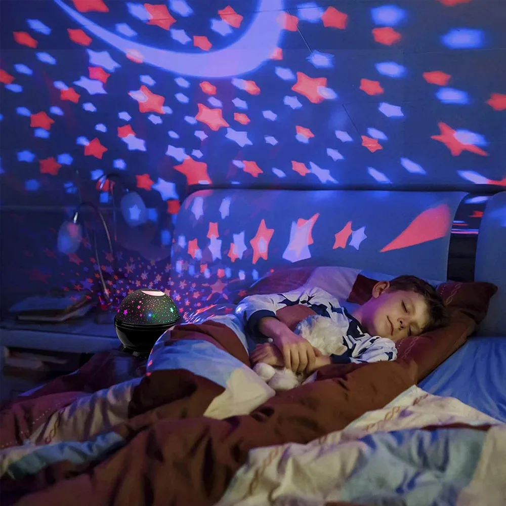 Proyector de estrellas, lámpara de luz nocturna, regalos divertidos para niñas y niños, proyector de luces LED giratorio de cielo y Luna para decoración de dormitorio de niños