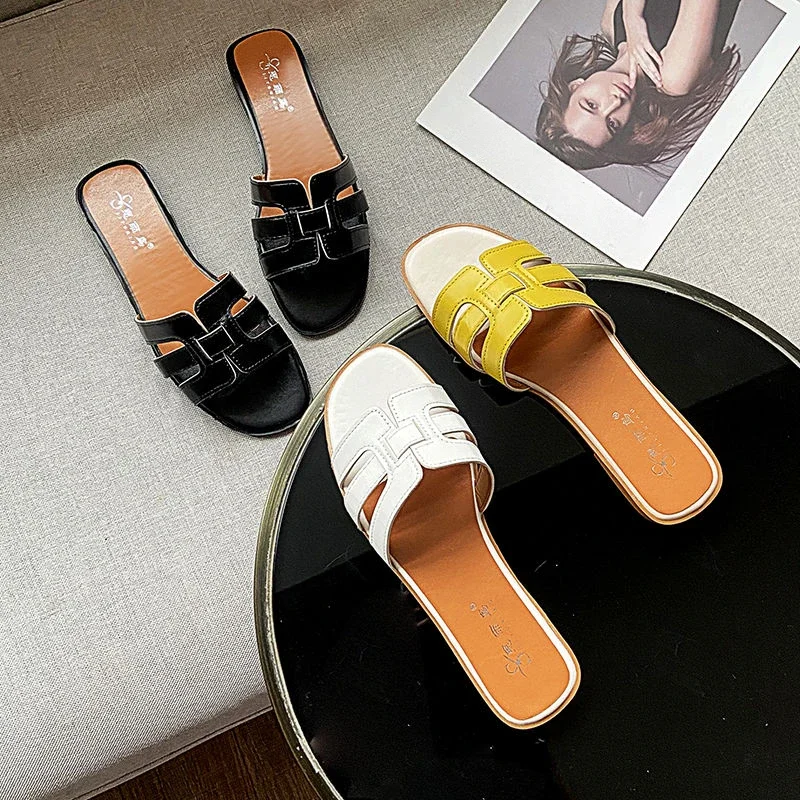 Women's Slippers and Ladies Sandals Shoes Indoor Outside Bedroom Slides Flat Black Rubber Open Toe Unique I B H Sandal Non Slip