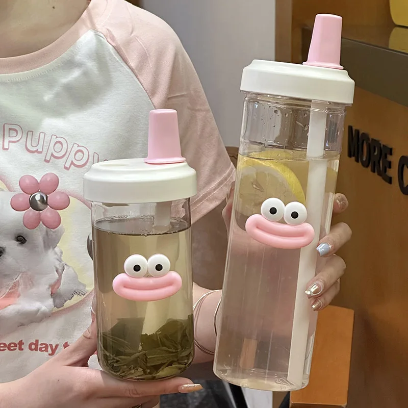 

500/850ML Cute Bubble Tea Plastic Water Bottle With Pearl Milk Tea Straw Girl Water Cup Large Capacity Students Coffee Juice Cup