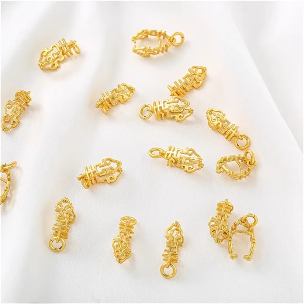 

18K Ancient Gold Necklace Buckle Head Double Happiness Safety Buckle Chuck Head DIY Jewelry Accessories Retro Handmade Pieces