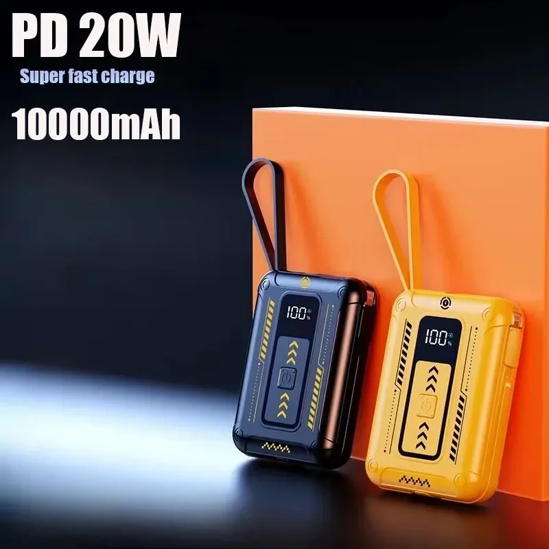 Mini PD22.5W Super Fast Charging Power Bank 10000mAh Large Capacity Comes with Detachable Two-wire Power Bank for IPhone Samsung